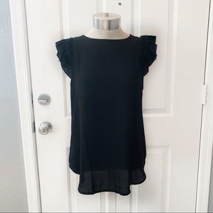 Ann Taylor Black Ruffled Sleeves Top